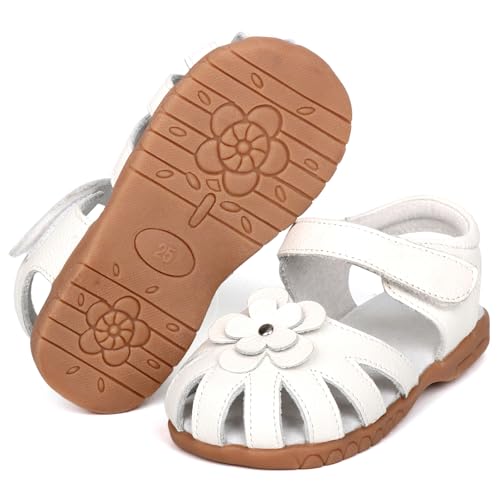 Femizee Girls Genuine Leather Soft Closed Toe Princess Flat Shoes Summer Sandals(Toddler/Little Kid) Size 10 Toddler,White,1504 CN29 - Image 4