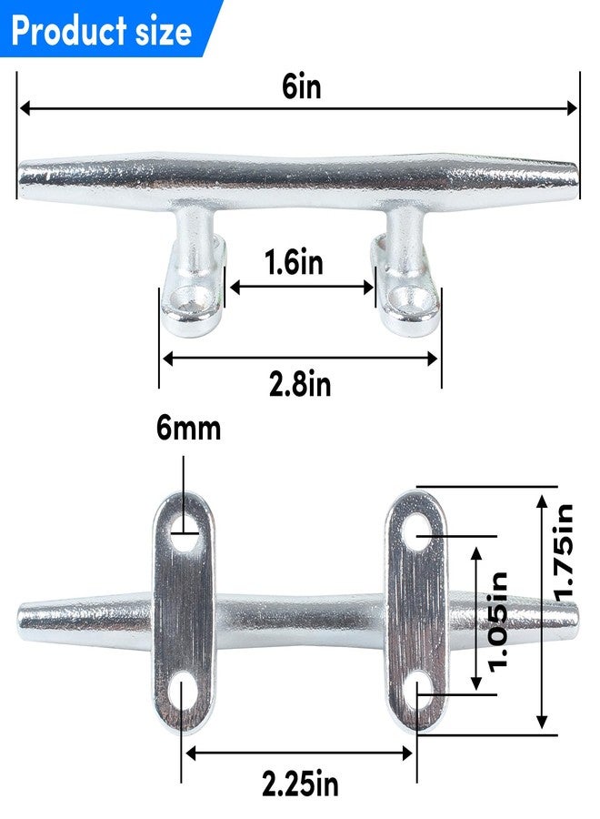 VEITHI 6 inch Chromium-Plated Boat Cleat 2 Pack, Boat Dock Cleats Open Base, Boat Cleats-Dock Cleat, Dock Cleats with Fasteners, Rope Cleat for Tying up Boats,Marine Decor - Image 2
