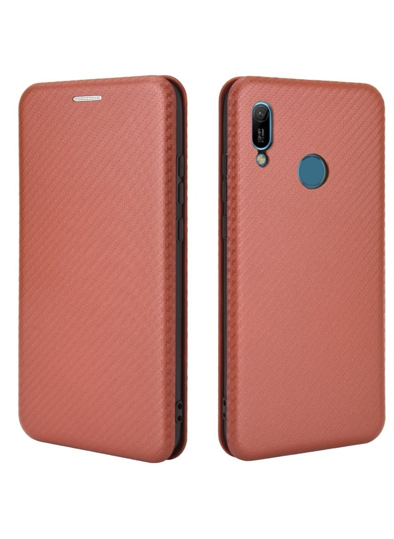 Generic For Huawei Y6 (2019) / Honor Y6s Carbon Fiber Texture Horizontal Flip TPU + PC + PU Leather Case with Card Slot(Brown)  - Image 1