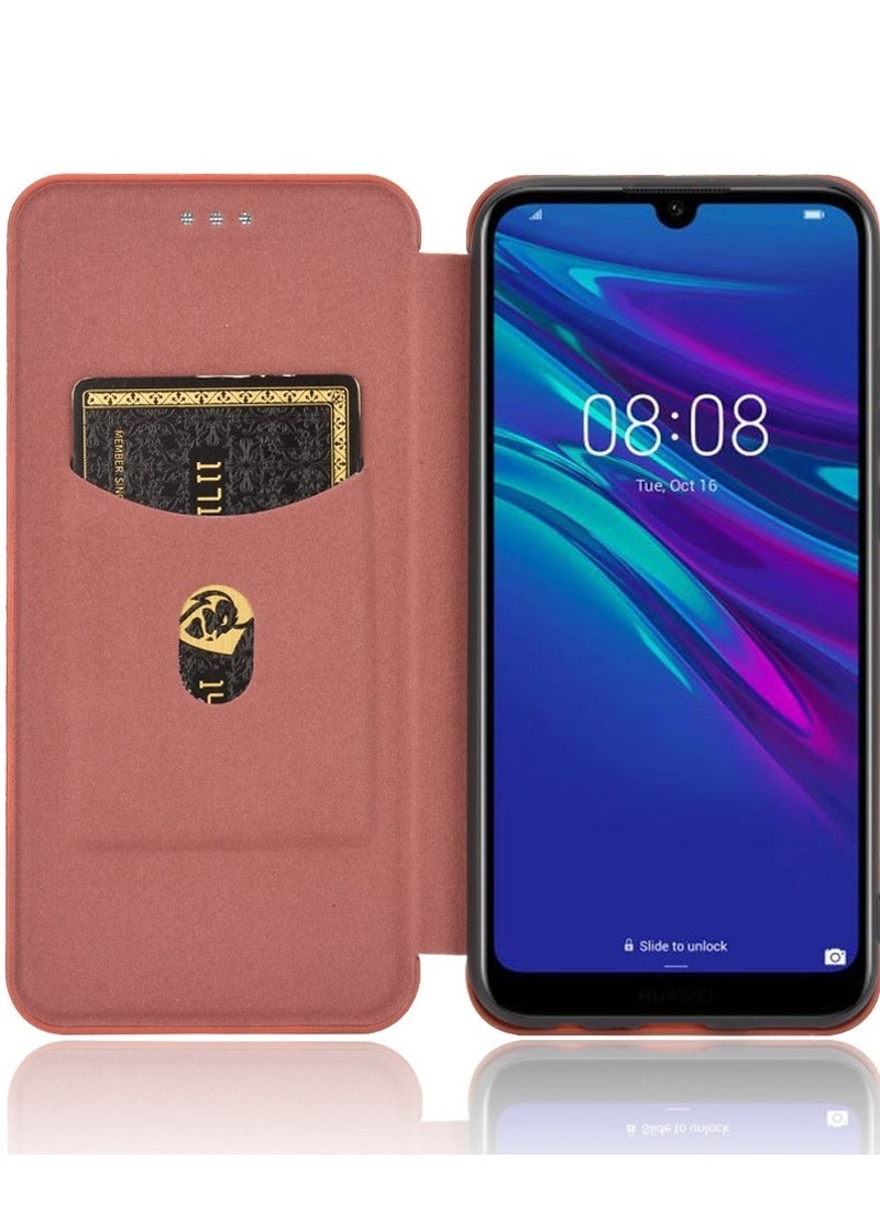 Generic For Huawei Y6 (2019) / Honor Y6s Carbon Fiber Texture Horizontal Flip TPU + PC + PU Leather Case with Card Slot(Brown)  - Image 2