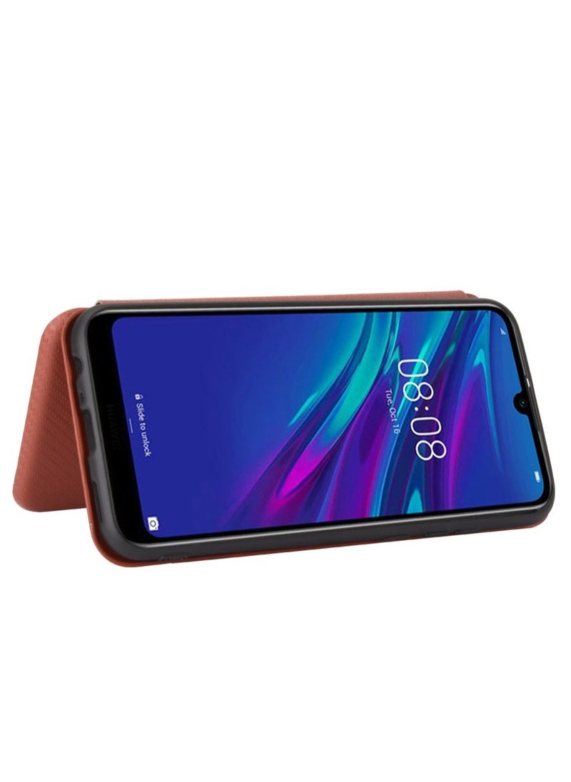 Generic For Huawei Y6 (2019) / Honor Y6s Carbon Fiber Texture Horizontal Flip TPU + PC + PU Leather Case with Card Slot(Brown)  - Image 3