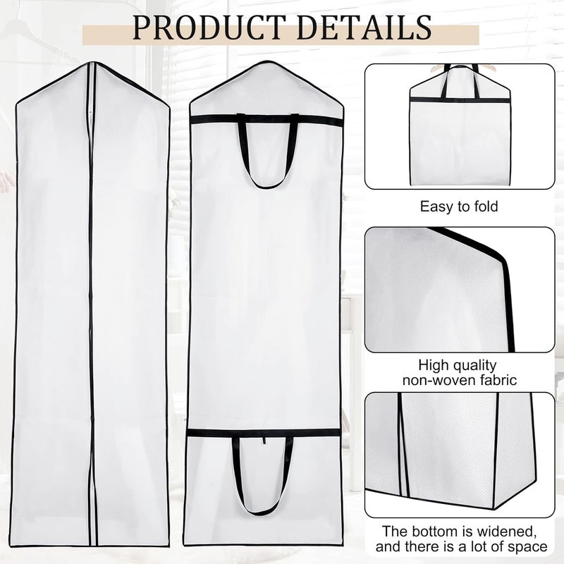 Woanger Woanger 6 Pcs 709 x 24 x 12 Bridal Wedding Gown Dress Garment Bag for Travel Large Garment Covers Hanging Foldable Non Woven Wedding Dress Bag for Storage Zipped Long Dress Cover White - Image 3
