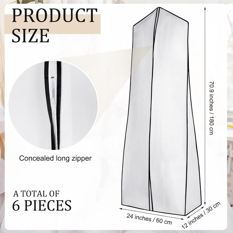 Woanger Woanger 6 Pcs 709 x 24 x 12 Bridal Wedding Gown Dress Garment Bag for Travel Large Garment Covers Hanging Foldable Non Woven Wedding Dress Bag for Storage Zipped Long Dress Cover White - Image 2