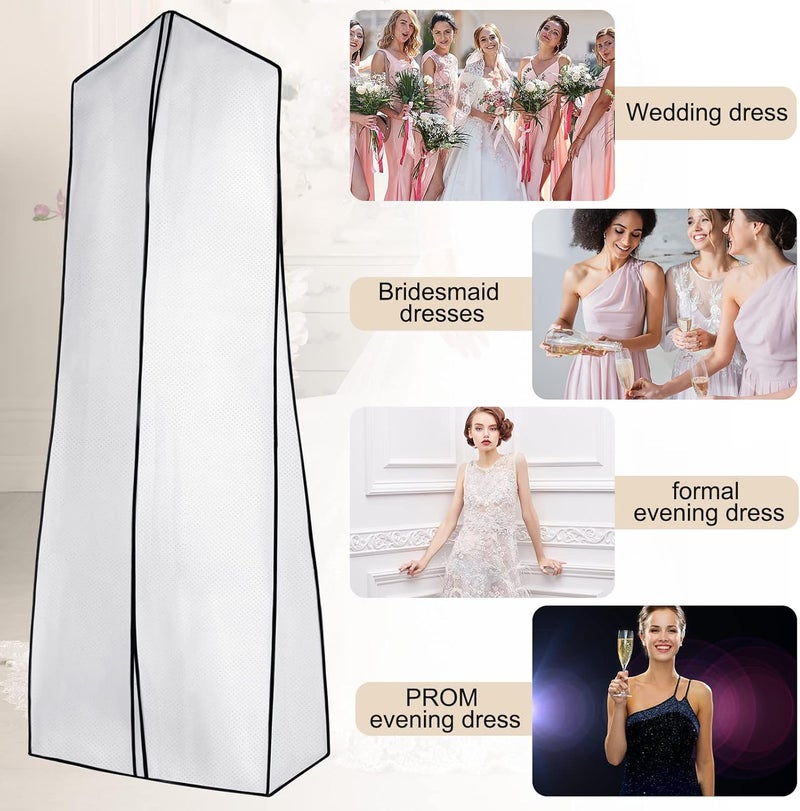 Woanger Woanger 6 Pcs 709 x 24 x 12 Bridal Wedding Gown Dress Garment Bag for Travel Large Garment Covers Hanging Foldable Non Woven Wedding Dress Bag for Storage Zipped Long Dress Cover White - Image 5
