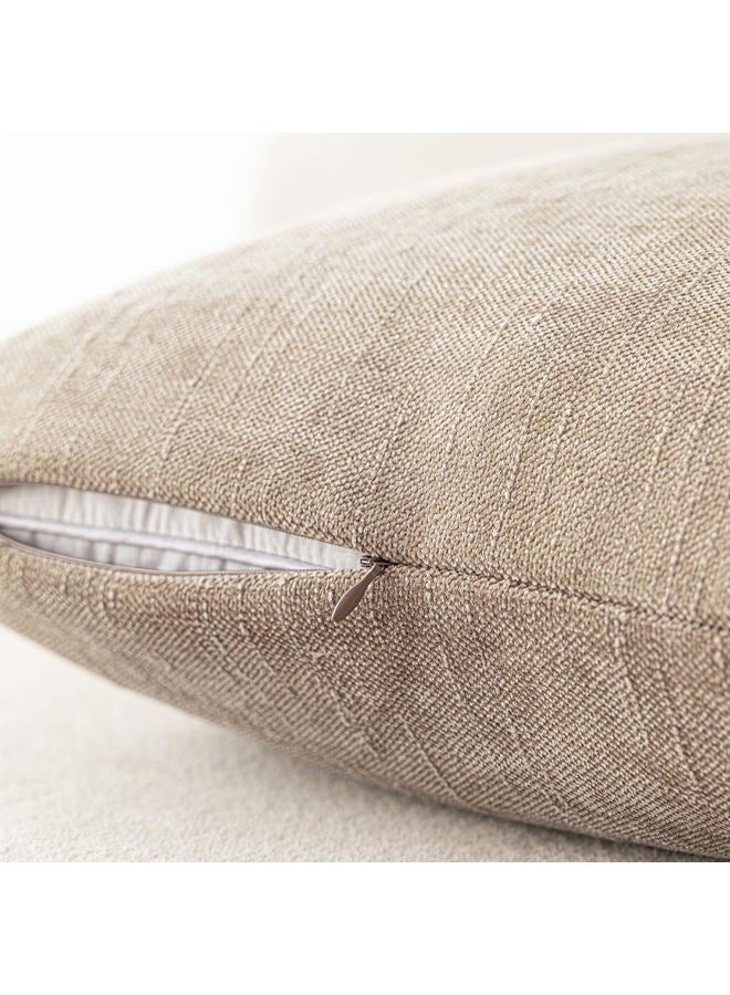 Foindtower Set of 2 Textured Chenille Throw Decorative Pillow Covers Square Accent Solid Cushion Cover Neutral Farmhouse Lumbar Pillow Case for Couch Sofa Bedroom Living Room 12x24 Inch,Cream Camel - Image 4