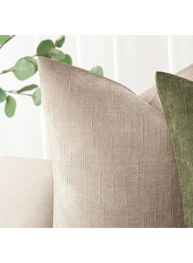 Foindtower Set of 2 Textured Chenille Throw Decorative Pillow Covers Square Accent Solid Cushion Cover Neutral Farmhouse Lumbar Pillow Case for Couch Sofa Bedroom Living Room 12x24 Inch,Cream Camel - Image 2