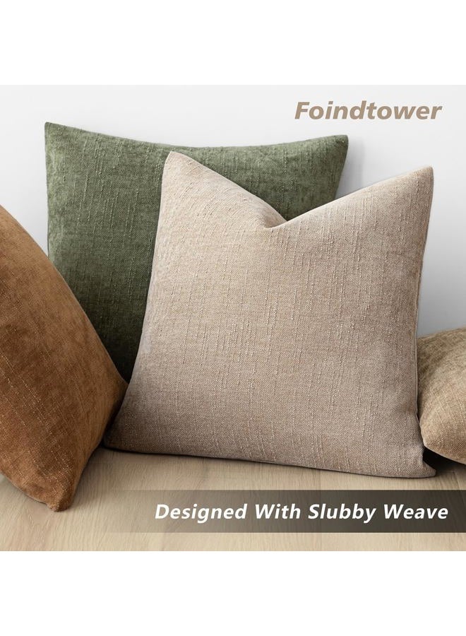 Foindtower Set of 2 Textured Chenille Throw Decorative Pillow Covers Square Accent Solid Cushion Cover Neutral Farmhouse Lumbar Pillow Case for Couch Sofa Bedroom Living Room 12x24 Inch,Cream Camel - Image 5