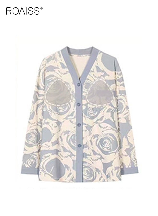 roaiss Women's Rose Print Casual Pajama Set Long Sleeve Button-Up Top and Relaxed Fit Pants, Comfortable and Cozy for Fall Season, Machine Washable Fabric for Easy Care - Image 2