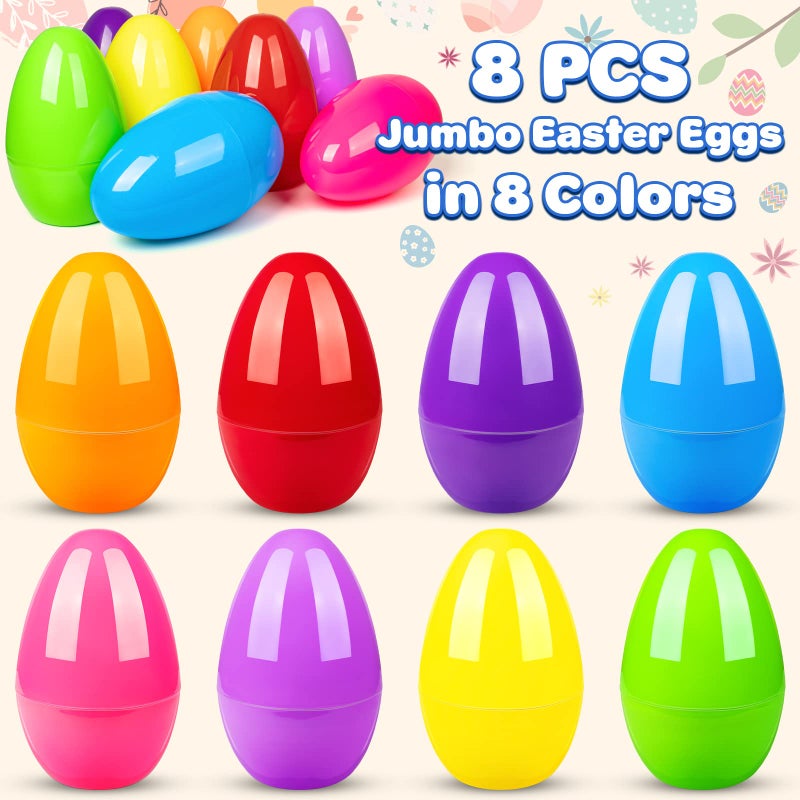 BainGesk 8PCS Jumbo Easter Eggs, 10" Large Plastic Easter Eggs, Empty Eggs for Easter Egg Hunt, Bulk Fillable Surprise Eggs, Basket Stuffers Fillers, Easter Party Favor for Kids - Image 2
