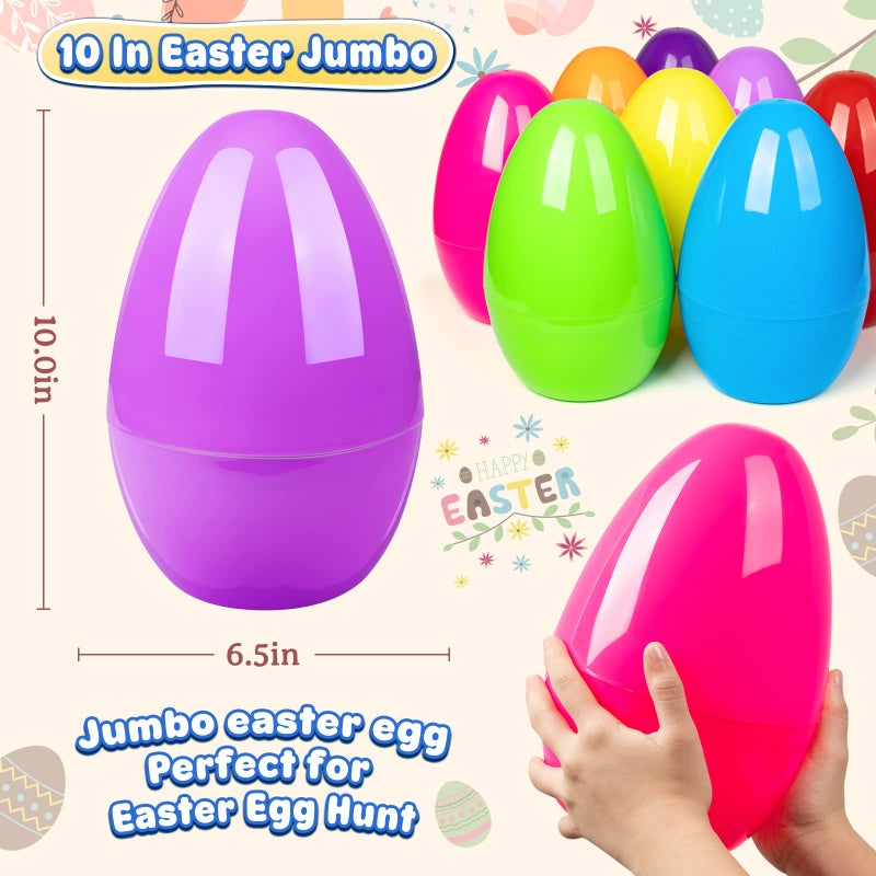 BainGesk 8PCS Jumbo Easter Eggs, 10" Large Plastic Easter Eggs, Empty Eggs for Easter Egg Hunt, Bulk Fillable Surprise Eggs, Basket Stuffers Fillers, Easter Party Favor for Kids - Image 3