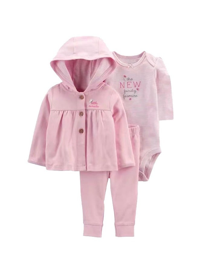 RedMapleTEK Boys And Girls Baby Sweater Jacket Hooded Coat Long-Sleeved Jumpsuit Baby Three-Piece Set  - Image 1