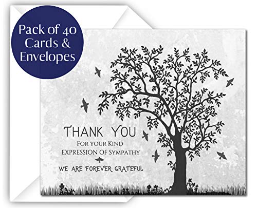 Elcer Funeral thank you cards with envelopes Celebration of life Floral Tree acknowledgment memorial Sympathy Christian Thank you notes (40 Pack) - Image 1