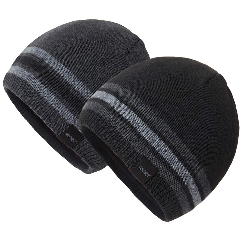 OMECHY Mens Winter Beanie Hat Oversized Warm Knit Fleece Lined Short Beanie Ski Skull Cap (Black+Grey, ONE Size) - Image 1