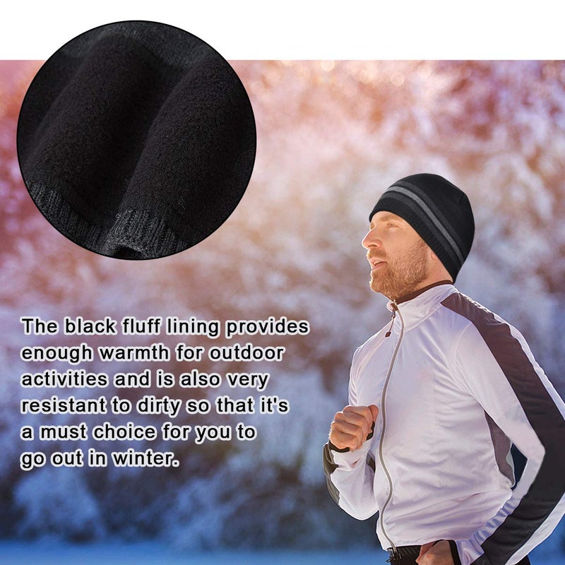 OMECHY Mens Winter Beanie Hat Oversized Warm Knit Fleece Lined Short Beanie Ski Skull Cap (Black+Grey, ONE Size) - Image 4