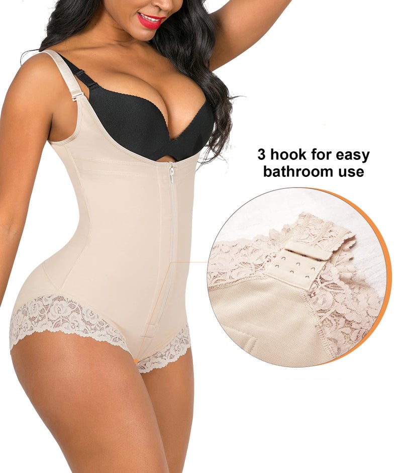 SHAPERX Women's Fajas Colombianas Shapewear Postpartum Tummy Control Body Shaper Butt Lifter Bodysuit, SZ7200-Beige-M - Image 4