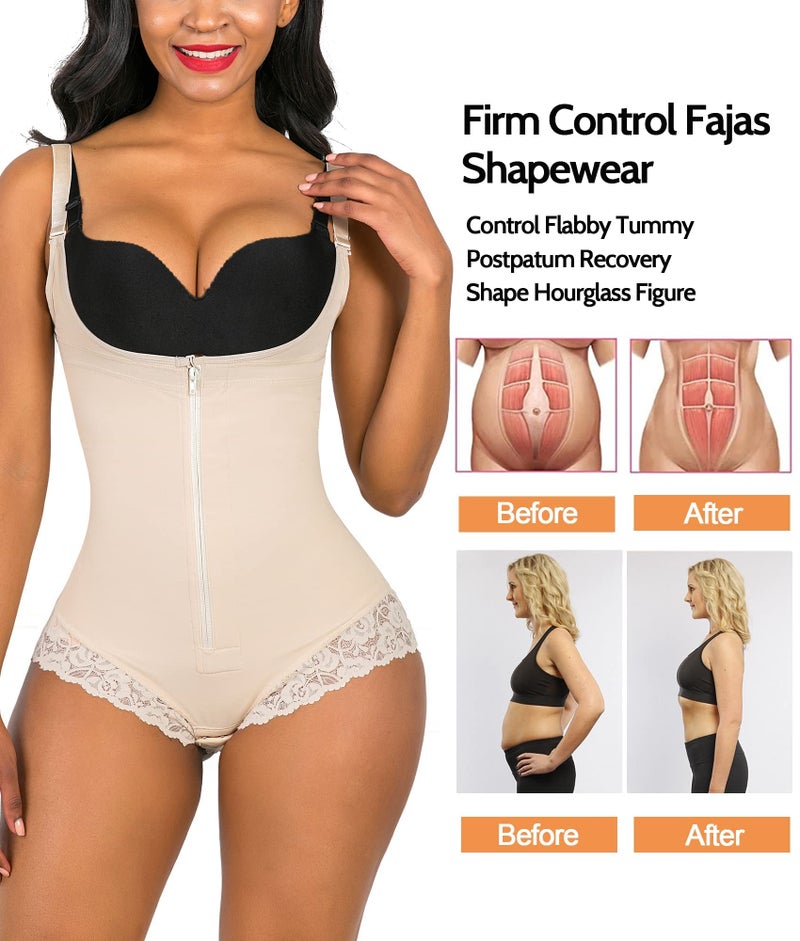 SHAPERX Women's Fajas Colombianas Shapewear Postpartum Tummy Control Body Shaper Butt Lifter Bodysuit, SZ7200-Beige-M - Image 5