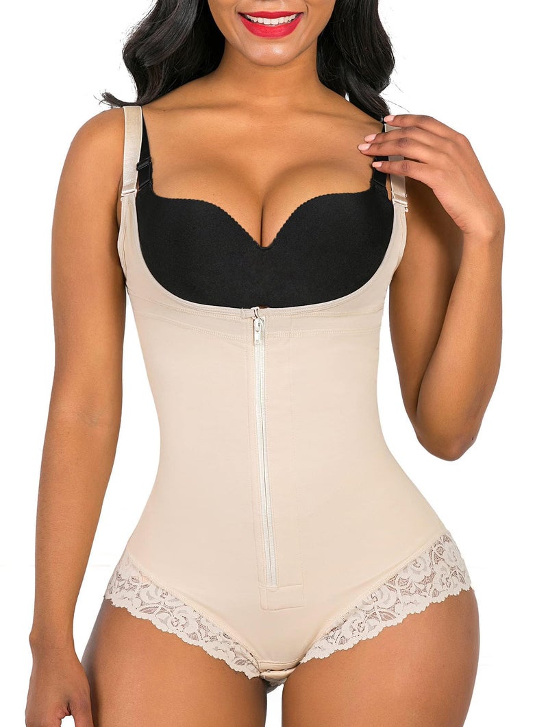 SHAPERX Women's Fajas Colombianas Shapewear Postpartum Tummy Control Body Shaper Butt Lifter Bodysuit, SZ7200-Beige-M - Image 1