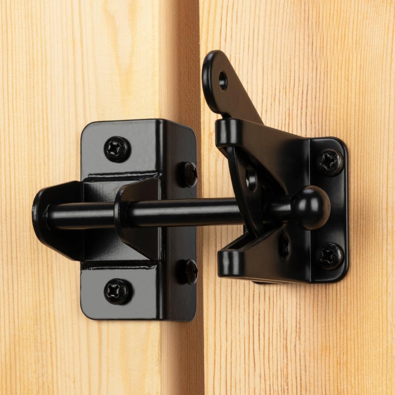 SANKINS Self-Locking Gate Latch for Wooden Fence Gate Heavy Duty, Post Mount Automatic Gravity Lever Gate Fence Door Latches for Wooden Fence Secure Pool Garden Shed, Black - Image 1