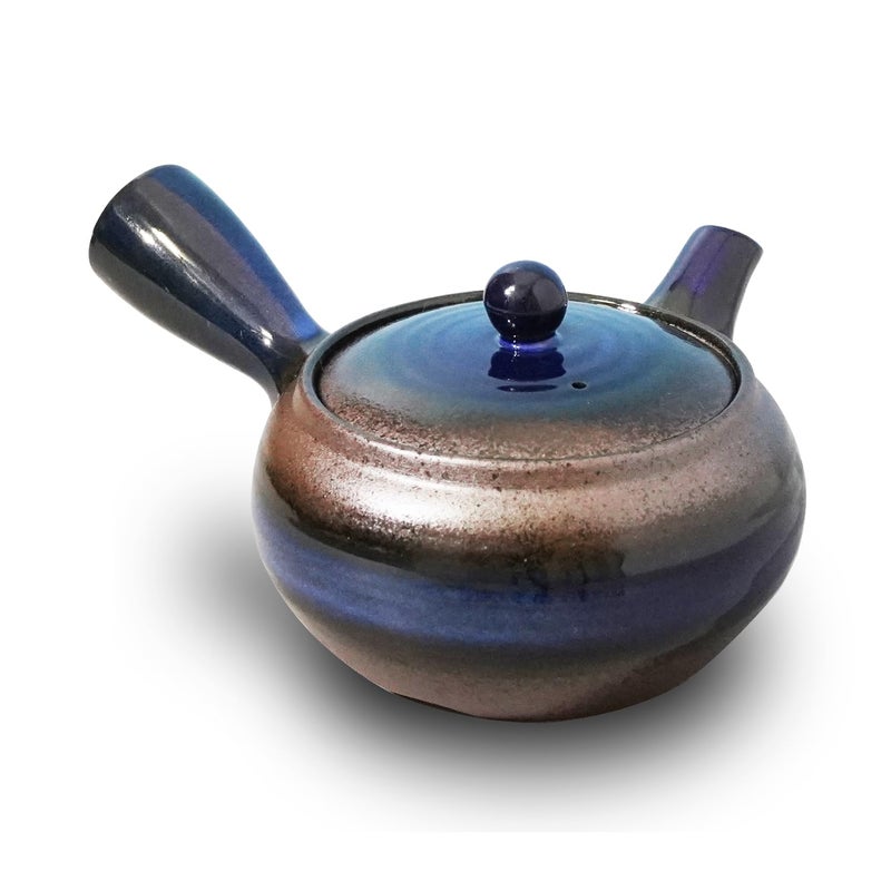 COTONOHA BankoYaki Japanese Tea Pot Traditional Japanese Tea Kettle with Stainless Steel Bottom Strainer Heat Resistant and Durable Ceramic Teapot for Deep Steamed Tea Deep Blue