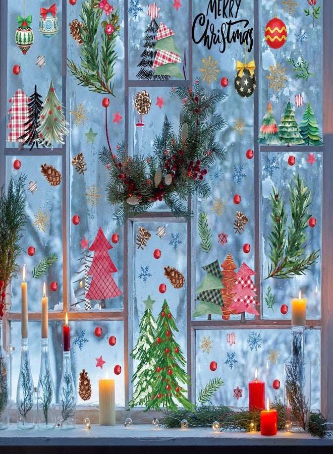 Adonisaon Christmas Window Clings Decorations Xmas Tree Snowflake Bell Pine Cone Design 9 Sheets Double-Sided Static Stickers - Image 3