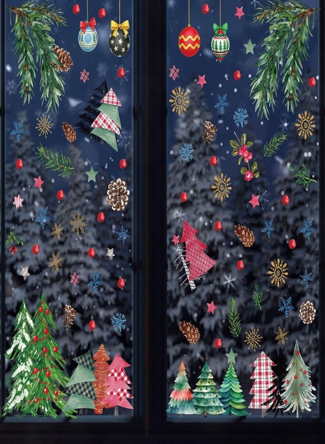 Adonisaon Christmas Window Clings Decorations Xmas Tree Snowflake Bell Pine Cone Design 9 Sheets Double-Sided Static Stickers - Image 2