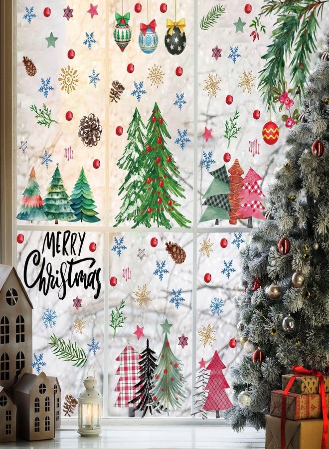 Adonisaon Christmas Window Clings Decorations Xmas Tree Snowflake Bell Pine Cone Design 9 Sheets Double-Sided Static Stickers - Image 1