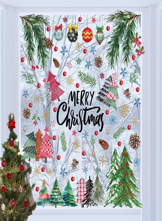 Adonisaon Christmas Window Clings Decorations Xmas Tree Snowflake Bell Pine Cone Design 9 Sheets Double-Sided Static Stickers - Image 4