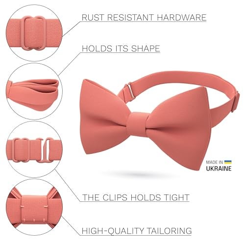 Bow Tie House Men's Classic Pre-Tied Bow Tie Formal Solid Tuxedo (Large, Bright Peach) - Image 2