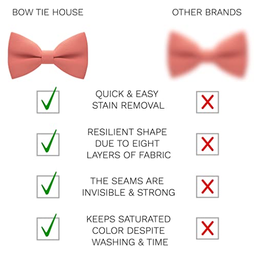 Bow Tie House Men's Classic Pre-Tied Bow Tie Formal Solid Tuxedo (Large, Bright Peach) - Image 3