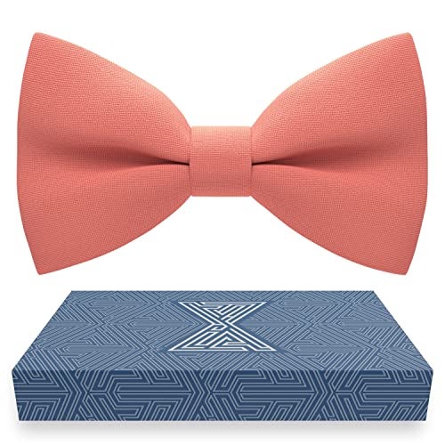Bow Tie House Men's Classic Pre-Tied Bow Tie Formal Solid Tuxedo (Large, Bright Peach) - Image 1
