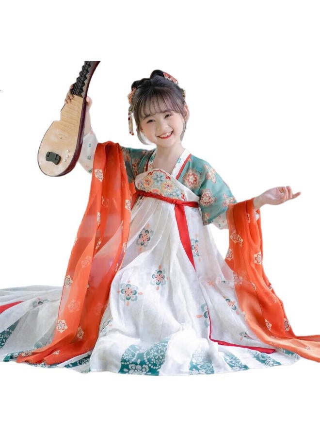 ROMON Children'S Hanfu Spring And Autumn Girls' Tang Suit Chinese Style Girls' Ancient Costume Graduation Performance Outfit Dunhuang Green 160 - Image 2