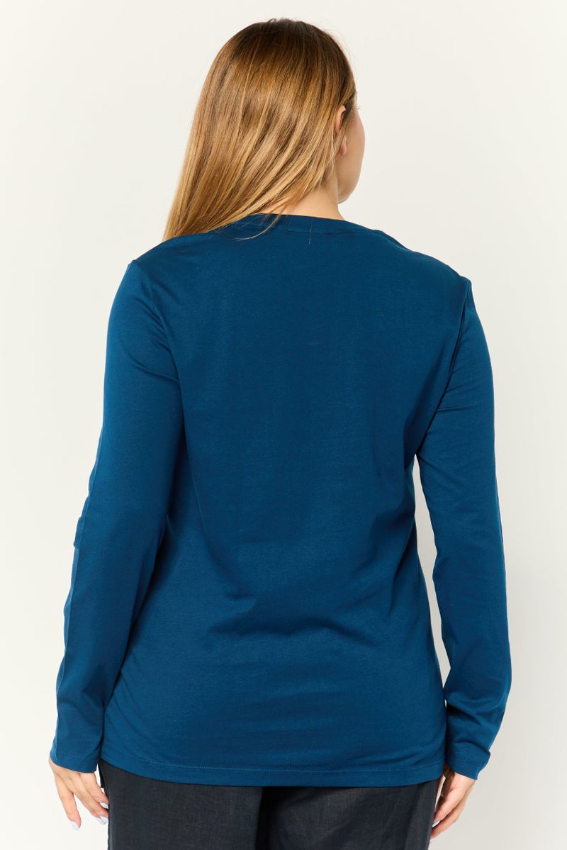 ESPRIT Women Round Neck Long Sleeves Graphic Print T-Shirts, Navy - Image 4