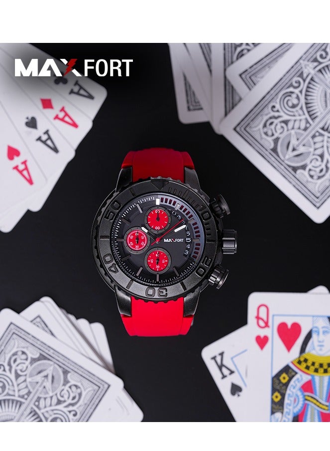 MAXFORT ماكسفورت-MX114RD - تصميم فريد حركة يابانية ظهر من الفولاذ المقاوم للصدأ حزام مطاطي زجاج معدني مقاوم للماء 3ATM - Image 2