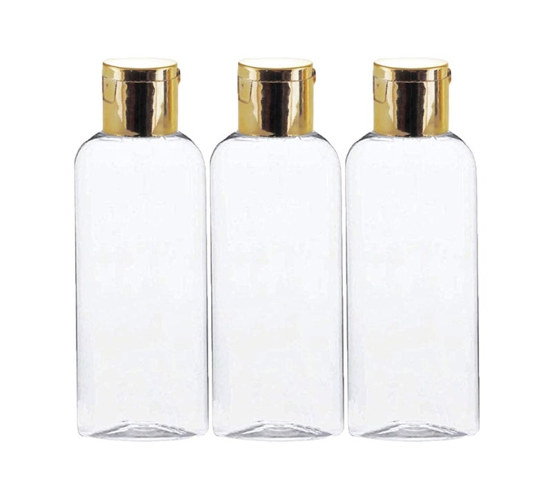 Atipriya 100ml Empty Clear Plastic Bottles Refillable Travel Size Cosmetic Containers Small Leak Proof Squeeze Bottles with Gold Flip Cap for ToiletriesShampooOil pack of 10 - Image 1
