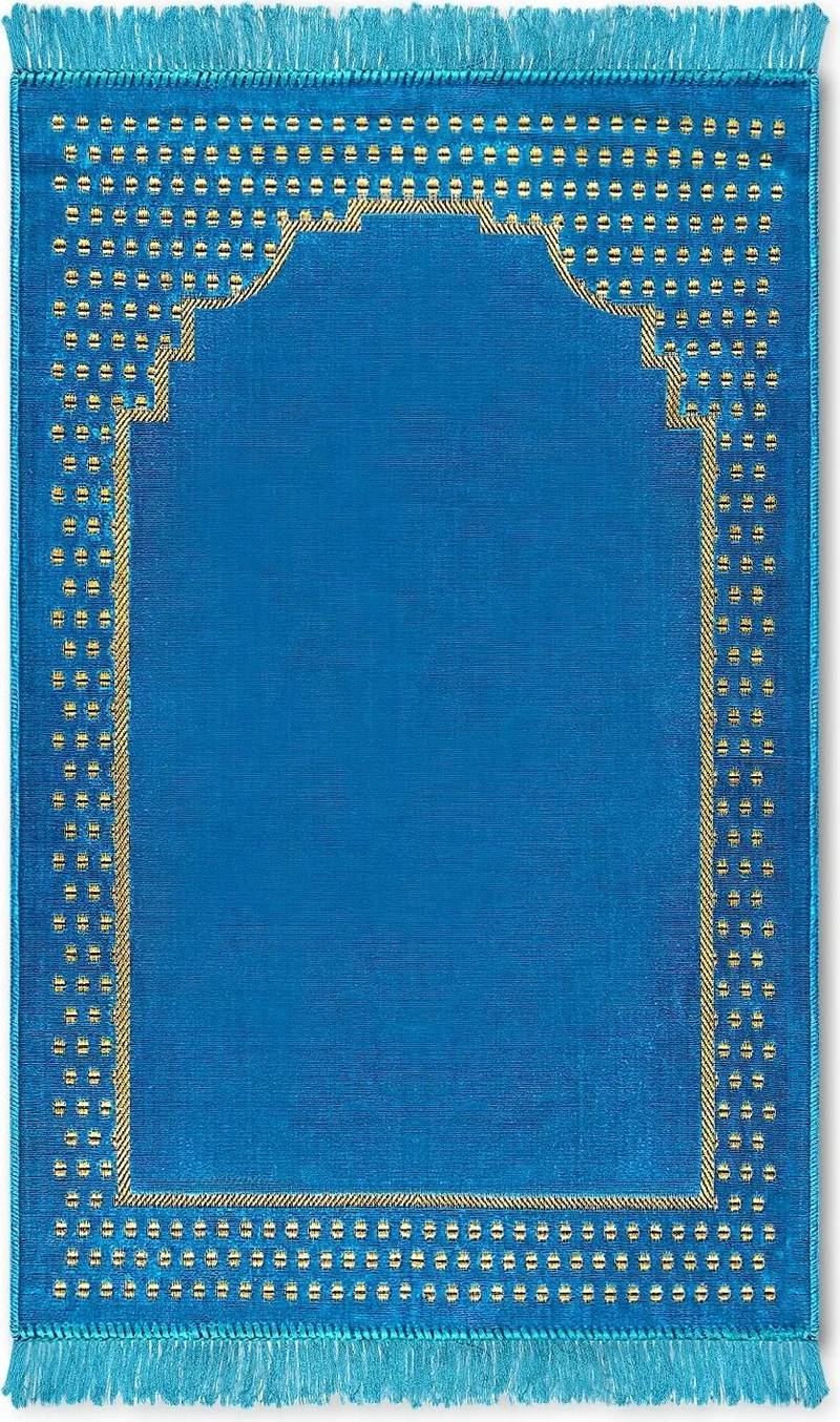 بلونيتي Square Mihrab Velvet Prayer Rug 70X110 cm Turquoise Blue