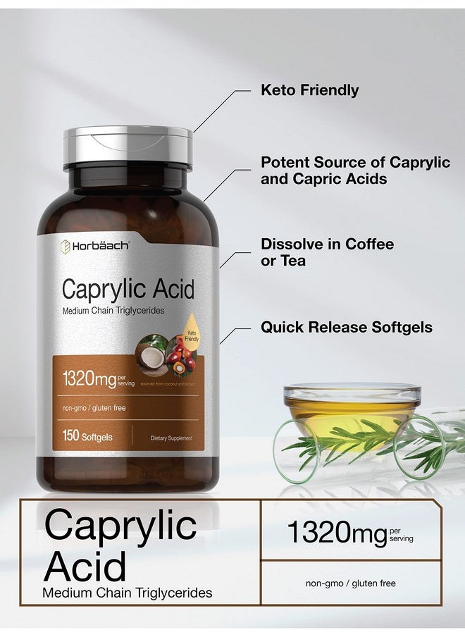 Horbaach Horbaach Caprylic Acid 1320mg Supplement | 150 Softgel Capsules | from MCT Oil | Non-GMO & Gluten Free 