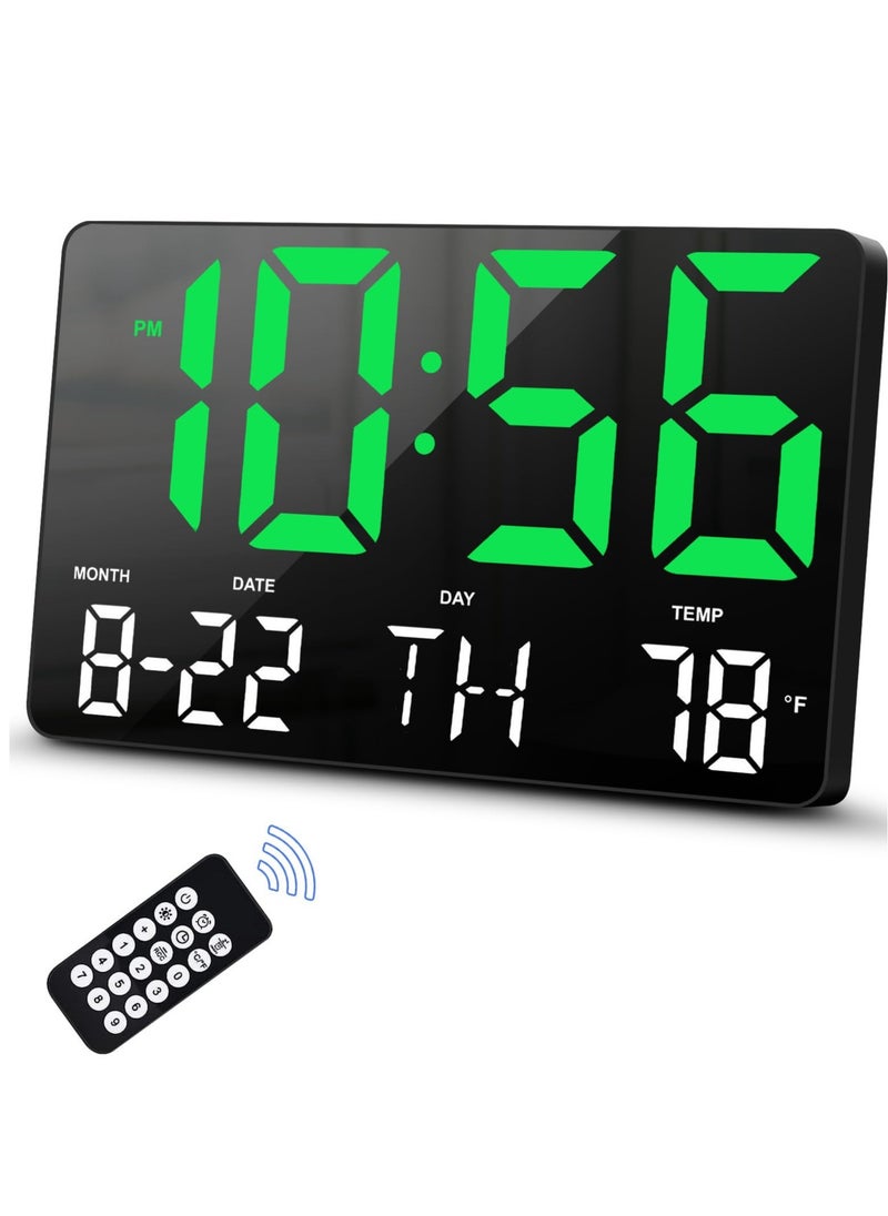Excefore - Digital Clock, Digital Wall Clock with Remote Control, LED Clock Large Display with Temperature/Date/Week, for Living Room Decor, Large Wall Clocks for Bedroom Office Gym Shop Garage (Green) - Image 1