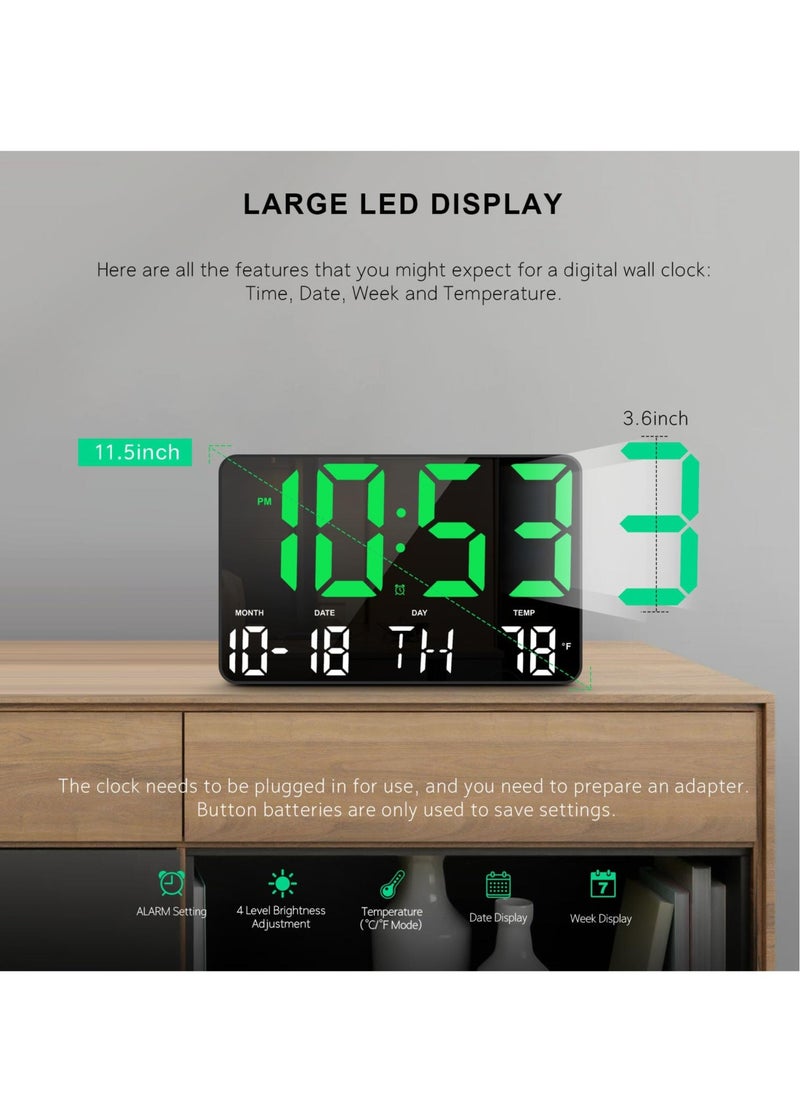 Excefore - Digital Clock, Digital Wall Clock with Remote Control, LED Clock Large Display with Temperature/Date/Week, for Living Room Decor, Large Wall Clocks for Bedroom Office Gym Shop Garage (Green) - Image 1