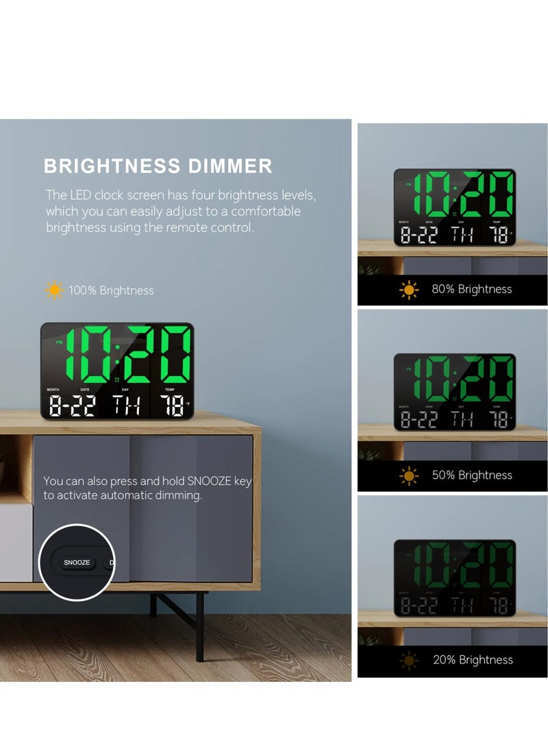 Excefore - Digital Clock, Digital Wall Clock with Remote Control, LED Clock Large Display with Temperature/Date/Week, for Living Room Decor, Large Wall Clocks for Bedroom Office Gym Shop Garage (Green) - Image 1