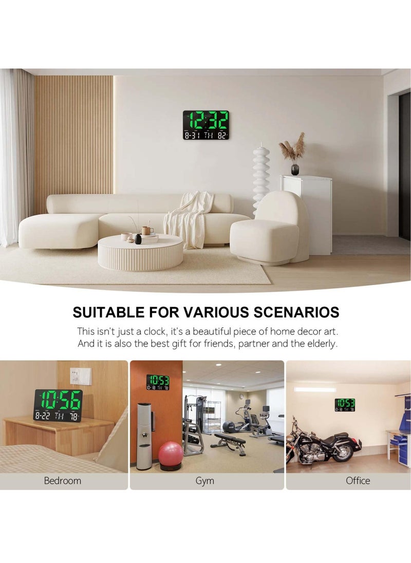 Excefore - Digital Clock, Digital Wall Clock with Remote Control, LED Clock Large Display with Temperature/Date/Week, for Living Room Decor, Large Wall Clocks for Bedroom Office Gym Shop Garage (Green) - Image 1