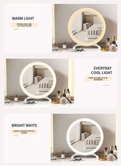 XiuWoo Touch Screen Defogging Illuminated Three Color Control Smart led Makeup Hanging Wall Mirror With Frame 30cm Round White Makeup Mirror with 3 Light Modes LED Table Mirror Lighted Vanity Mirror Stepless Dimming  - Image 2