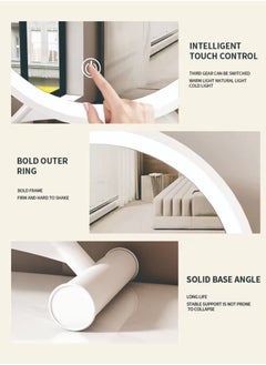 XiuWoo Touch Screen Defogging Illuminated Three Color Control Smart led Makeup Hanging Wall Mirror With Frame 30cm Round White Makeup Mirror with 3 Light Modes LED Table Mirror Lighted Vanity Mirror Stepless Dimming  - Image 3