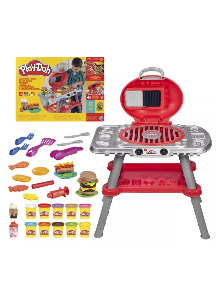 Play-Doh Sizzlin’ Grill Playset, 27-Piece Kitchen Toy Set - Image 1