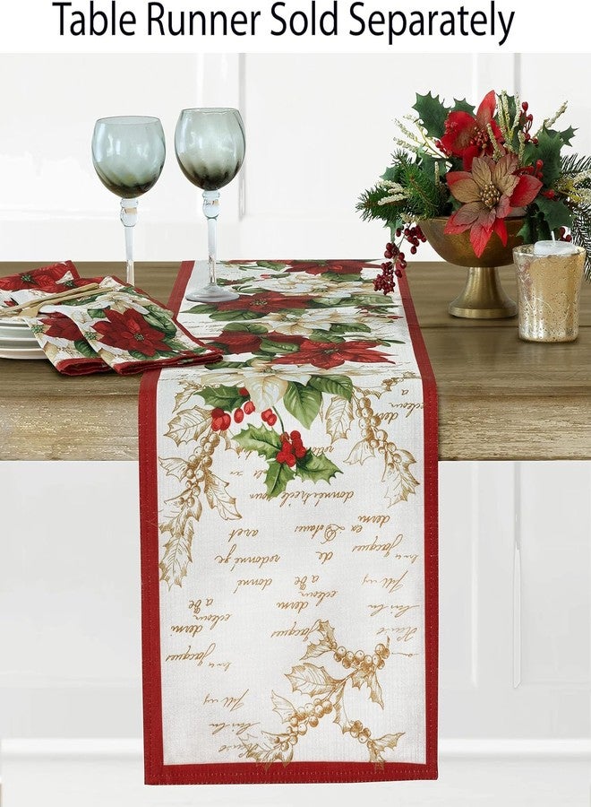 Newbridge Christmas Presley Red and White Poinsettia Double Bordered Set of 4 Fabric Napkins, Holiday Cottage Floral Border Print Napkins for Dining Party - Image 5