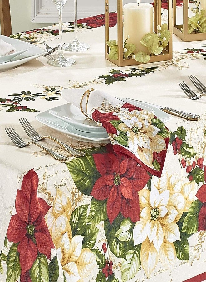 Newbridge Christmas Presley Red and White Poinsettia Double Bordered Set of 4 Fabric Napkins, Holiday Cottage Floral Border Print Napkins for Dining Party - Image 3