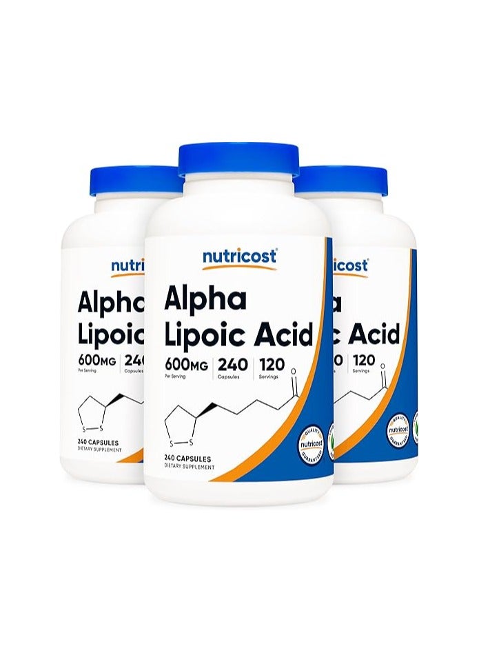 Nutricost Alpha Lipoic Acid 600mg, 240 Vegetarian Capsules - Gluten Free, Soy Free & Non-GMO, 120 Servings (3 Bottles) - Image 1