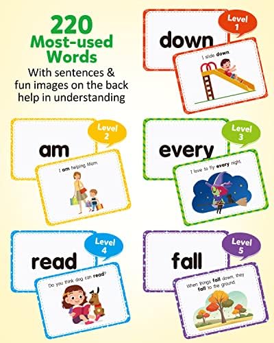 Coogam Sight Words Educational Flashcards - 220 Dolch Sightwords Game with Pictures & Sentences,Literacy Learning Reading Cards Toy for Kindergarten,Home School Kids 3 4 5 Years Old - Image 3