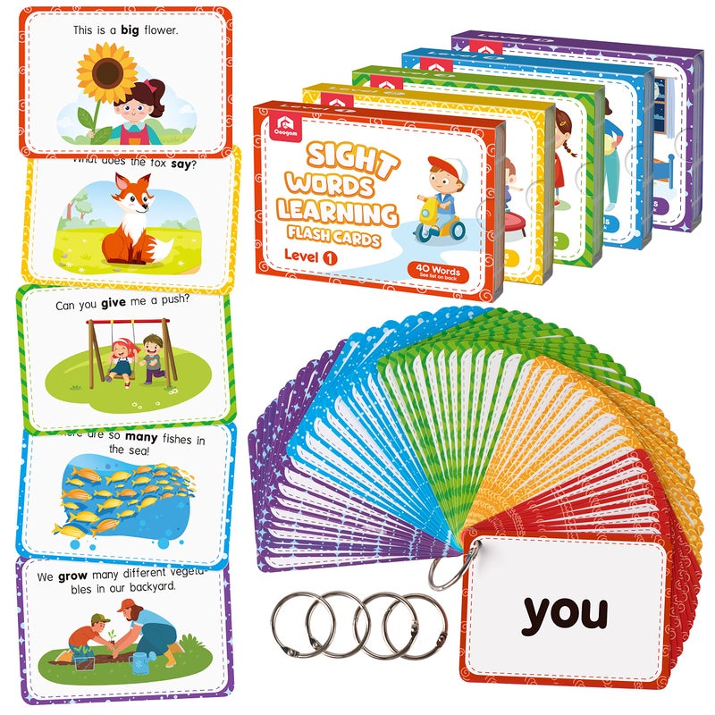 Coogam Sight Words Educational Flashcards - 220 Dolch Sightwords Game with Pictures & Sentences,Literacy Learning Reading Cards Toy for Kindergarten,Home School Kids 3 4 5 Years Old - Image 1