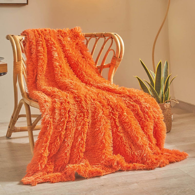 XeGe Luxury Faux Fur Throw Orange Soft 50x60 Fluffy Blanket Shaggy Plush Decorative Couch Throw Cute Furry Bed Throw Fuzzy Office Lap Blanket for Bedroom Living Room Sofa Orange