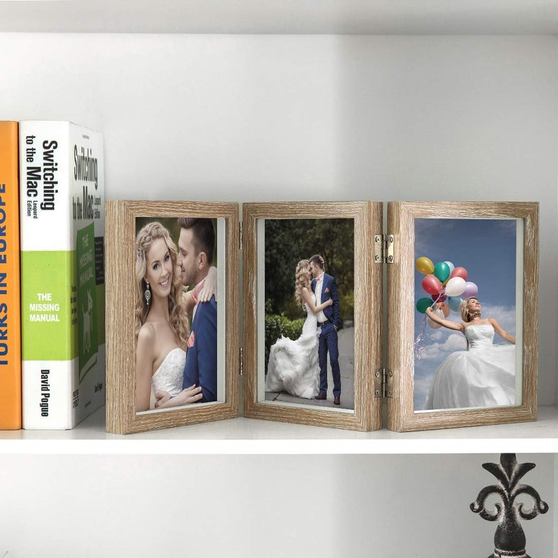 AEVETE Triple 5x7 Picture Frames Hinged Wood 3 Opening Frame Vertically Display with Glass Front - Image 4